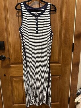 Nautica Navy and White Striped Sleeveless Maxi Dress